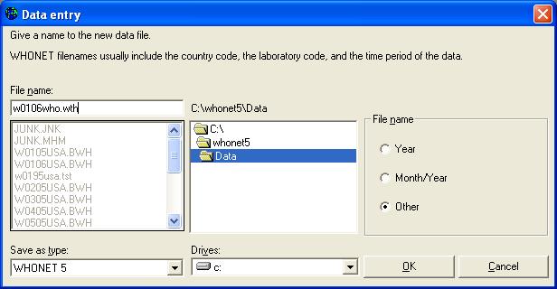 Figure 2.  Creating a new data file